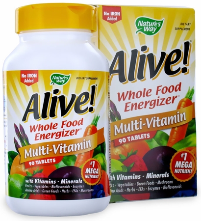 Nature's Way Alive! Whole Food Energizer Max Potency Multi-Vitamin With No Iron Added - 90 Tablets Imagem 1
