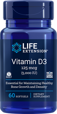 Vitamin D3  5,000 IU, 60 softgels Life Extension Imagem 1