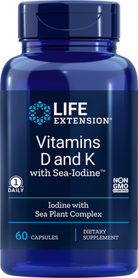 Vitamins D and K with Sea-Iodine™60 capsules Life Extension Imagem 1