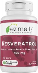 EZ Melts Resveratrol as Trans-Resveratrol, 150 mg, Sublingual Vitamins, Vegan, Zero Sugar, Natural Grape Flavor, 60 Fast Dissolve Tablets